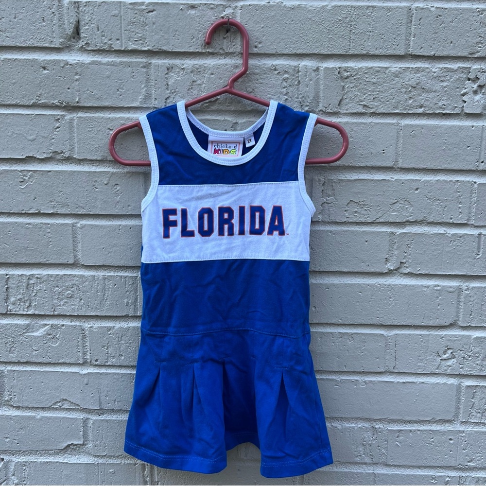 Kids Blue and White Florida Gators Sleeveless Cheerleading Dress